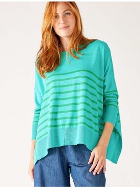 Mersea Amour Heart Patch Boxy Sweater  Turquoise Jade Stripe one size